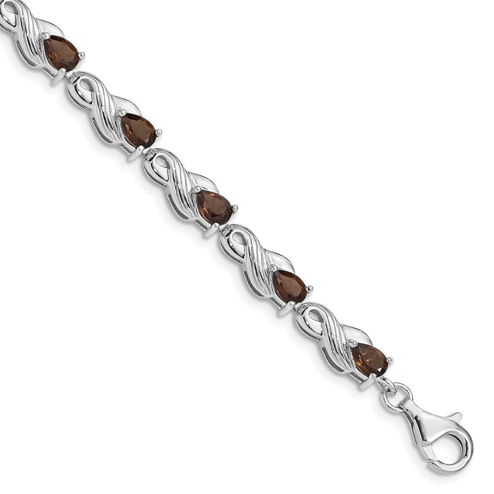 7 Inch Sterling Silver Rhodium-Plated Smoky Quartz Bracelet