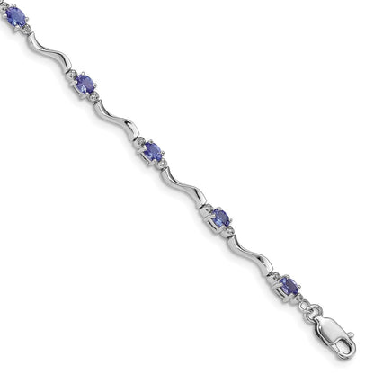 7 Inch Sterling Silver Rhodium Plated Diamond And Tanzanite Bracelet