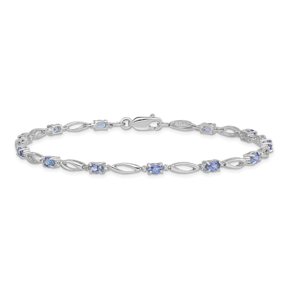 7.75 Inch Sterling Silver Rhodium Plated Diamond And Tanzanite Bracelet