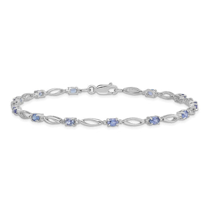 7.75 Inch Sterling Silver Rhodium Plated Diamond And Tanzanite Bracelet