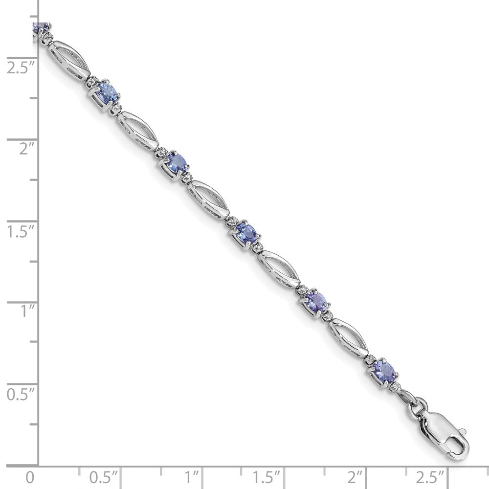 7.75 Inch Sterling Silver Rhodium Plated Diamond And Tanzanite Bracelet