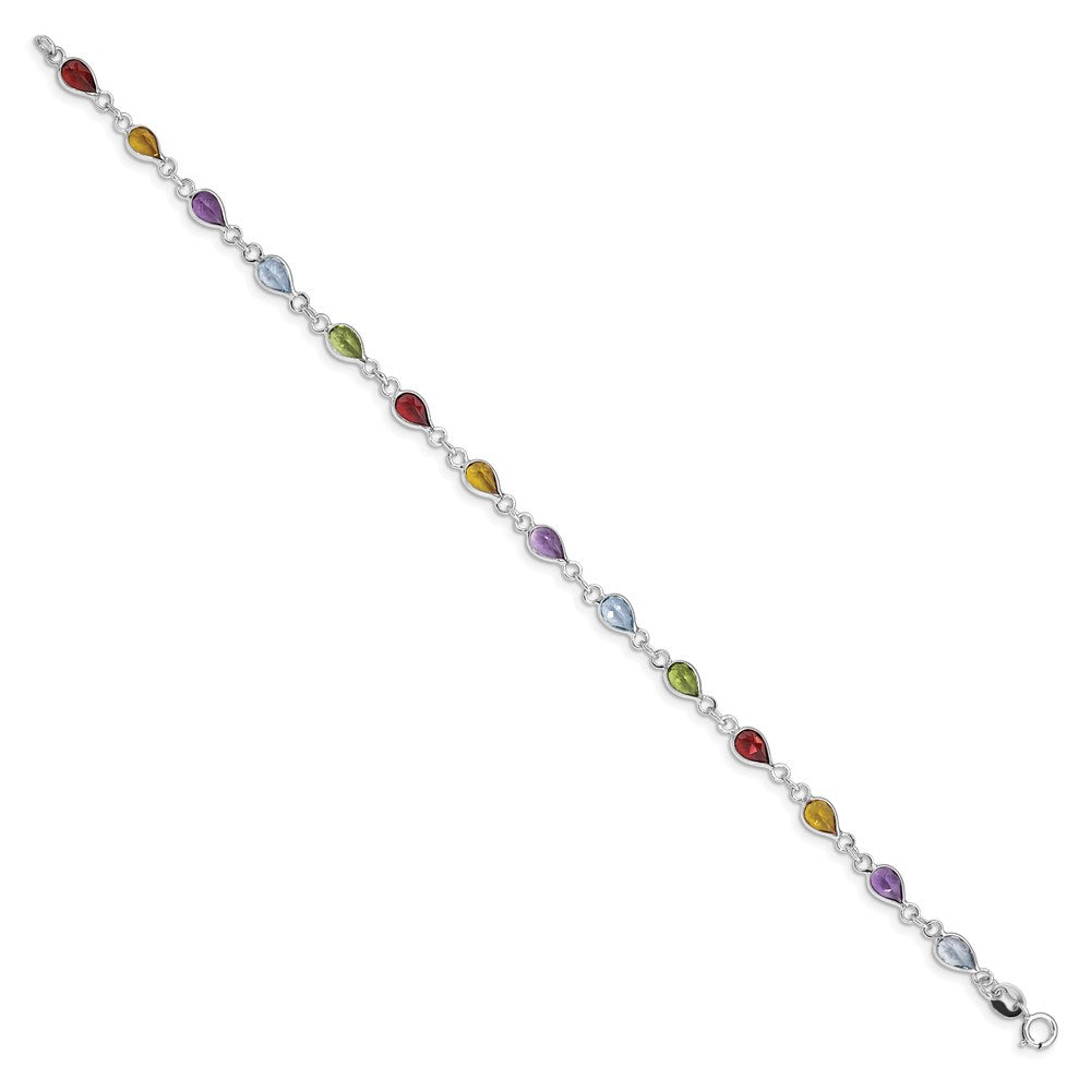 7 Inch Sterling Silver Rhodium Plated Rainbow Gemstone Bracelet