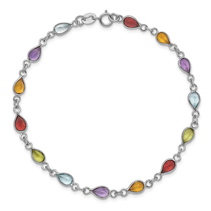 7 Inch Sterling Silver Rhodium Plated Rainbow Gemstone Bracelet