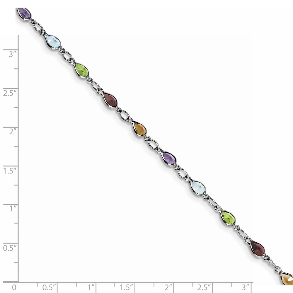 7 Inch Sterling Silver Rhodium Plated Rainbow Gemstone Bracelet