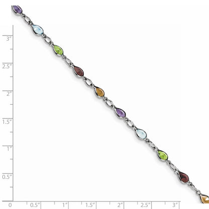7 Inch Sterling Silver Rhodium Plated Rainbow Gemstone Bracelet