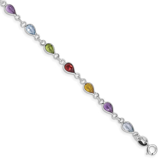 7 Inch Sterling Silver Rhodium Plated Rainbow Gemstone Bracelet