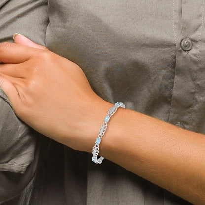7 Inch Sterling Silver Rhodium-Plated Aquamarine & Diamond Bracelet