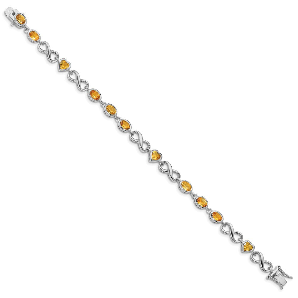 7.75 Inch Sterling Silver Rhodium-Plated Oval Heart Citrine Bracelet
