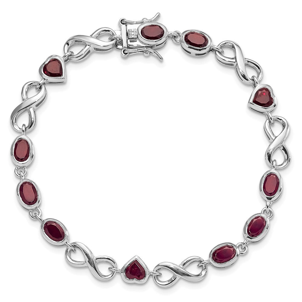7 Inch Sterling Silver Rhodium-Plated Oval Heart Garnet Bracelet