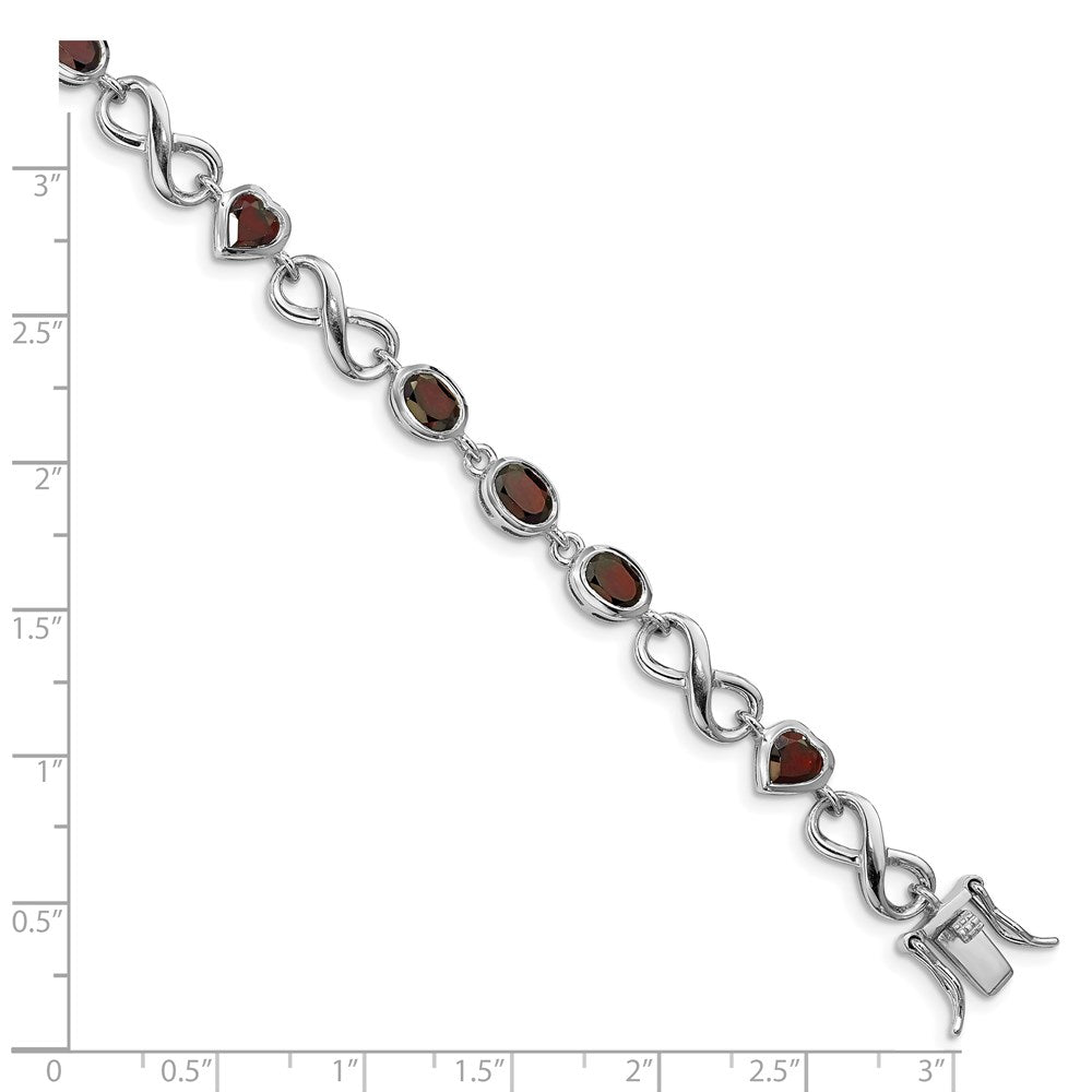 7 Inch Sterling Silver Rhodium-Plated Oval Heart Garnet Bracelet