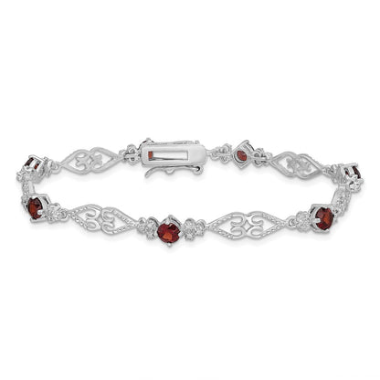 7 Inch Sterling Silver Rhodium-Plated Diamond Garnet Bracelet