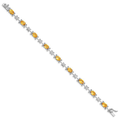 7 Inch Sterling Silver Rhodium-Plated Citrine Oval Bracelet