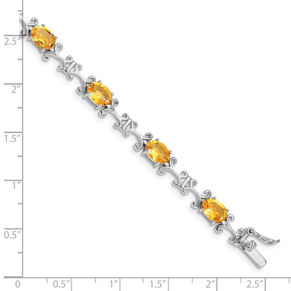 7 Inch Sterling Silver Rhodium-Plated Citrine Oval Bracelet