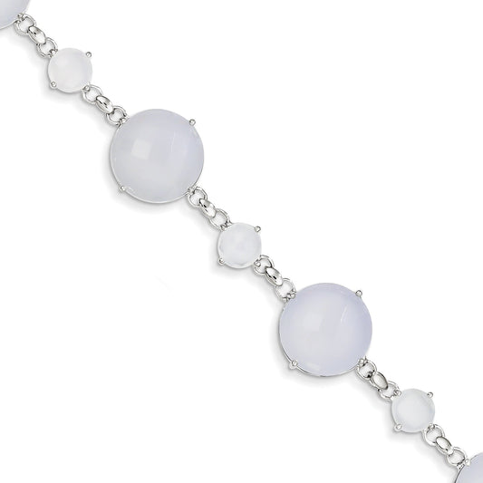 7.5 Inch Sterling Silver Blue Chalcedony Circle Bracelet
