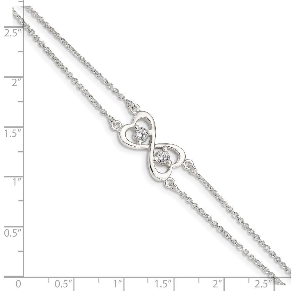 7.5 Inch Sterling Silver Polished Cz Heart Two-Strand Bracelet
