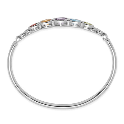 Sterling Silver Rhodium-Plated Multi Gemstone Bangle Bracelet