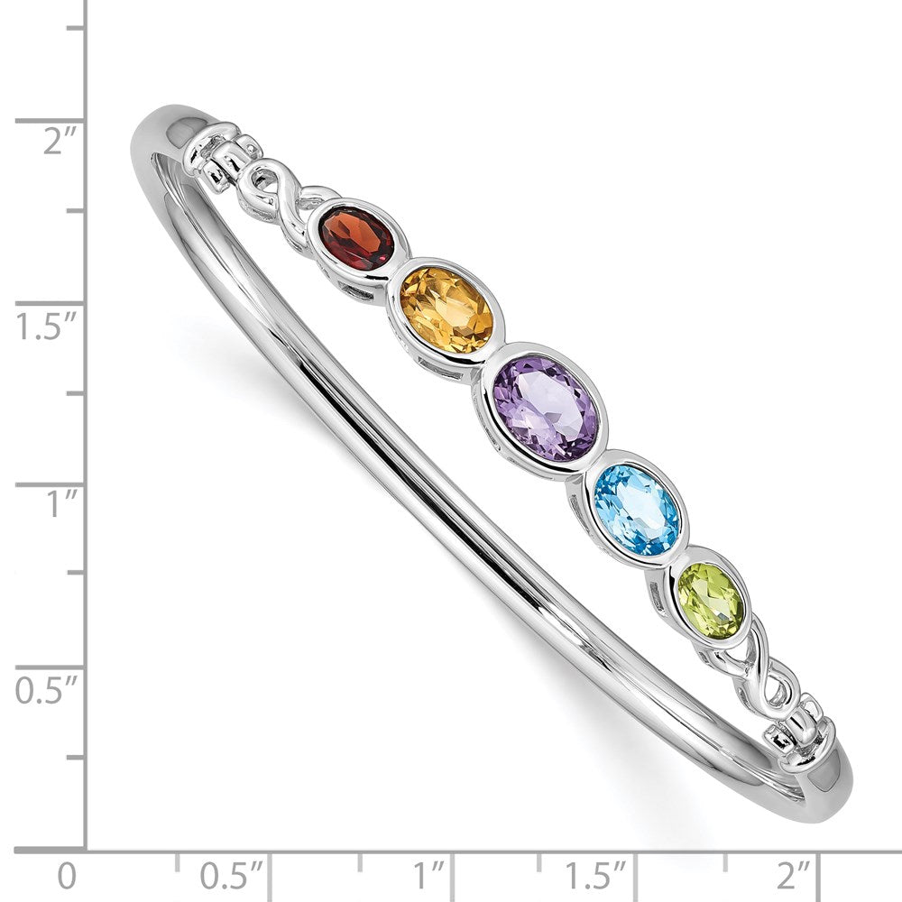 Sterling Silver Rhodium-Plated Multi Gemstone Bangle Bracelet