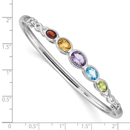 Sterling Silver Rhodium-Plated Multi Gemstone Bangle Bracelet