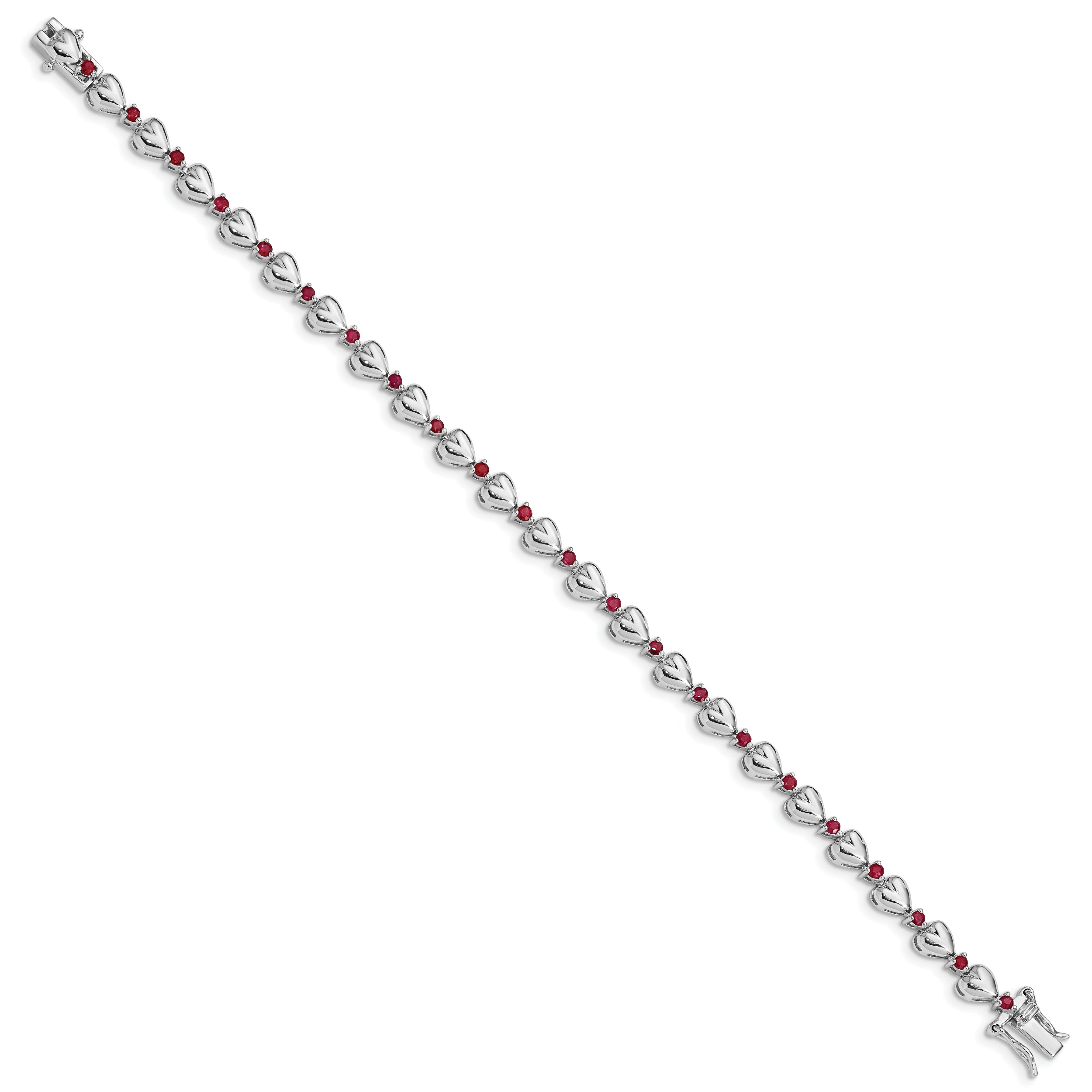 Sterling Silver Rhodium-Plated & Ruby Heart Bracelet