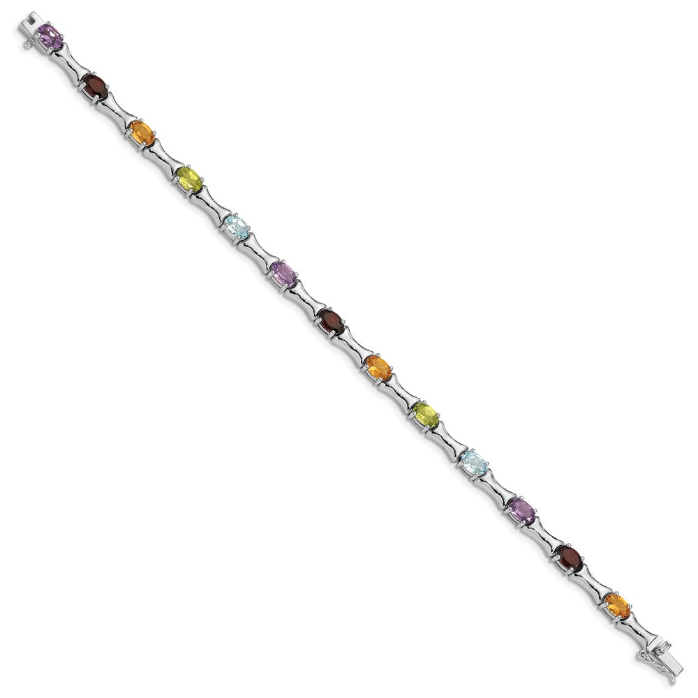 Sterling Silver Rhodium-Plated & Multi Gemstone Bracelet