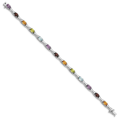 Sterling Silver Rhodium-Plated & Multi Gemstone Bracelet