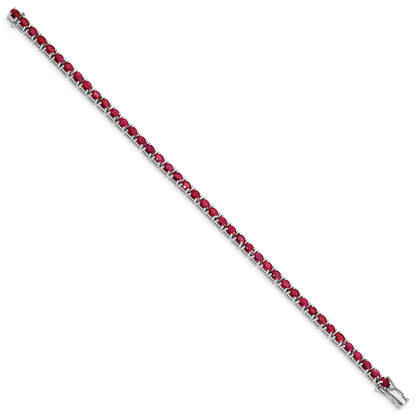 7.5 Inch Sterling Silver Rhodium-Plated Oval Ruby 7.5In Bracelet