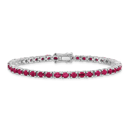 7.5 Inch Sterling Silver Rhodium-Plated Oval Ruby 7.5In Bracelet