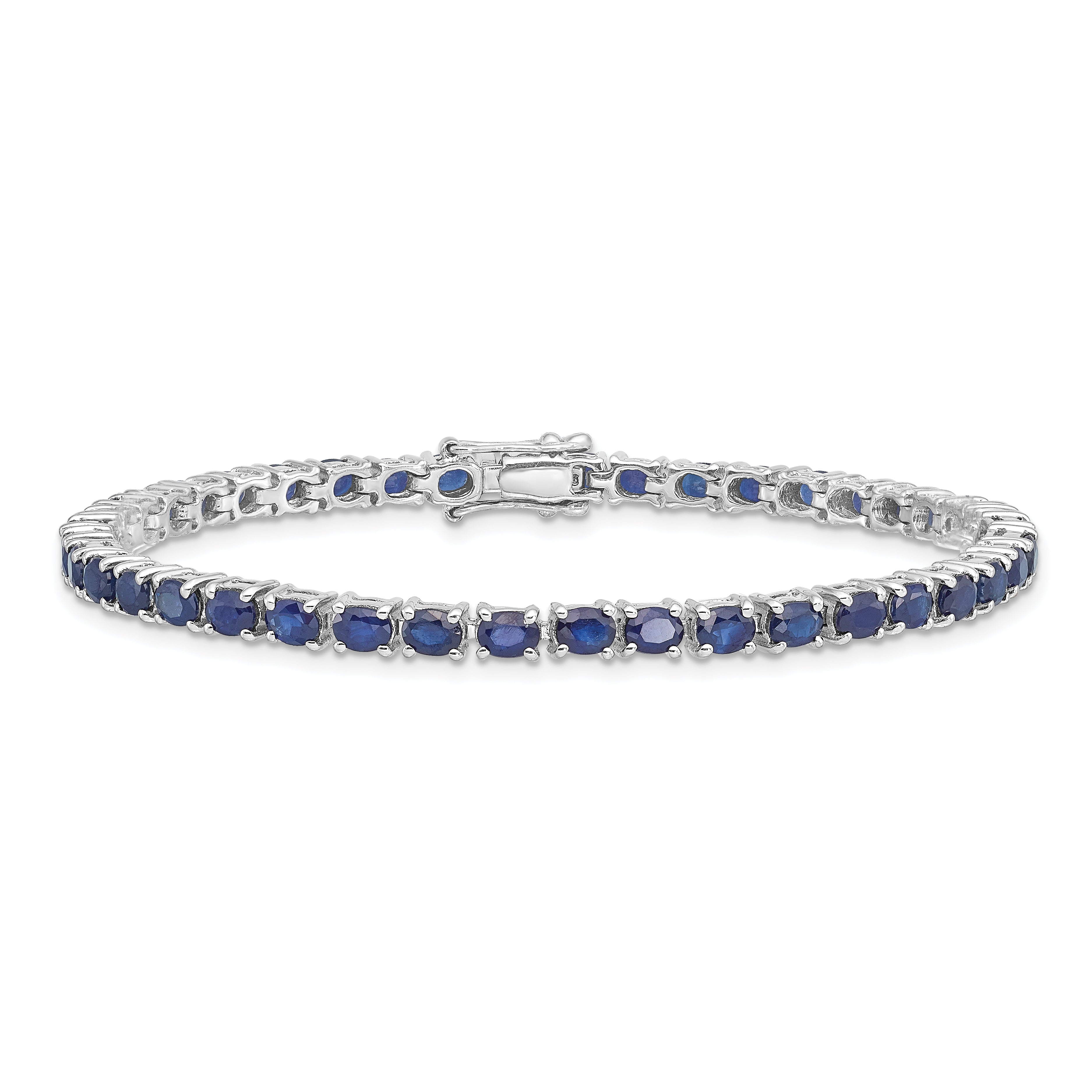 7.5 Inch Sterling Silver Rhodium-Plated Oval Blue Sapphire 7.5In Bracelet