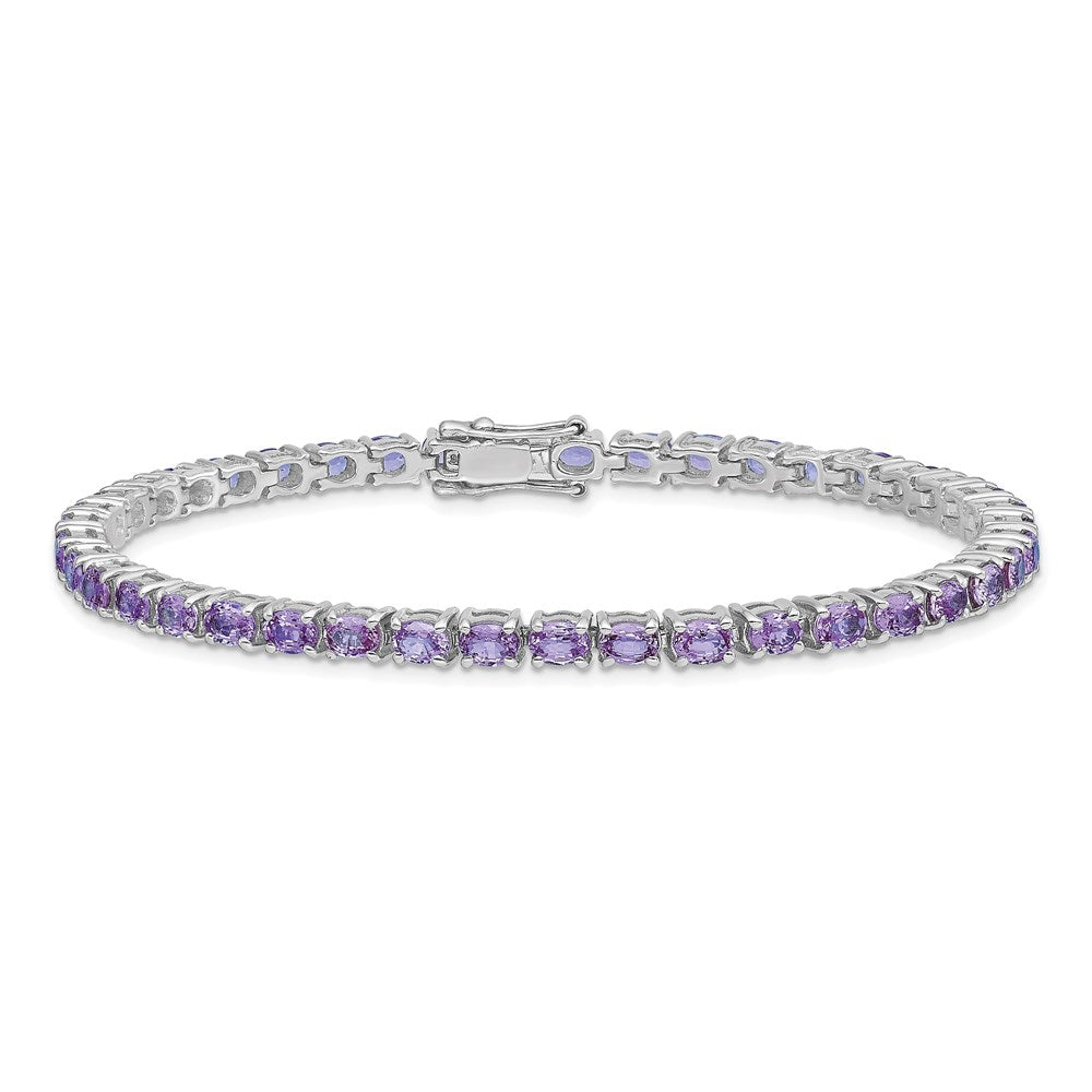 7.5 Inch Sterling Silver Rhodium-Plated Oval Tanzanite 7.5In Bracelet