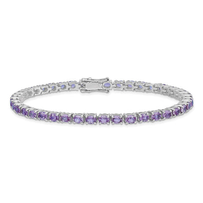 7.5 Inch Sterling Silver Rhodium-Plated Oval Tanzanite 7.5In Bracelet