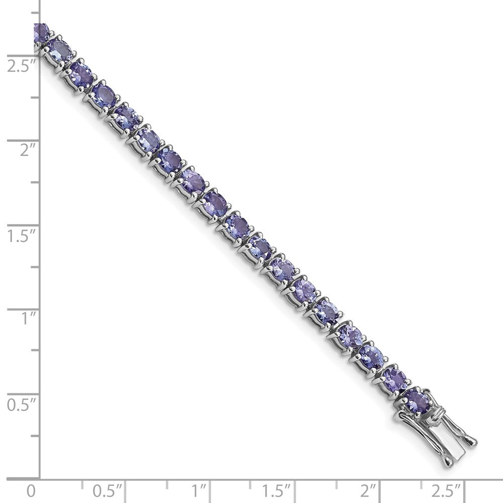 7.5 Inch Sterling Silver Rhodium-Plated Oval Tanzanite 7.5In Bracelet