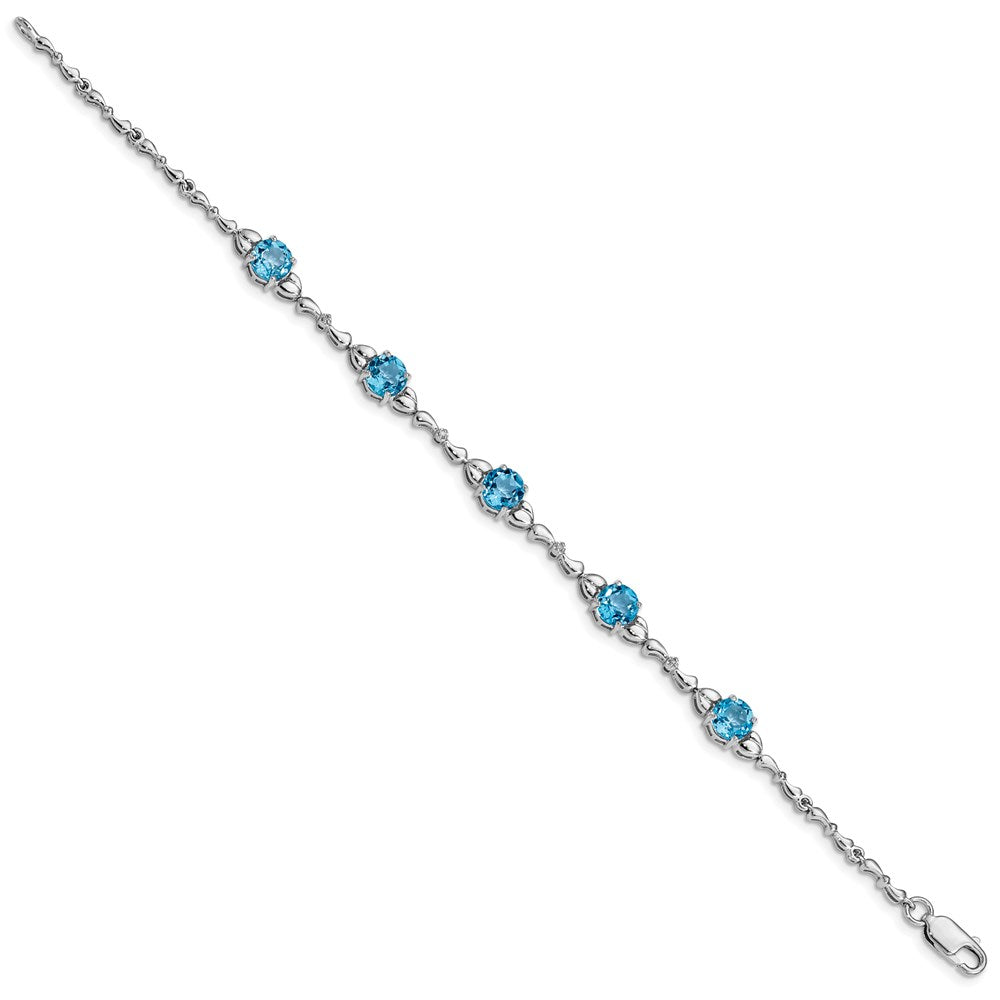 Sterling Silver Rhodium-Plated Lt. Swiss Blue Topaz & Diamond Bracelet
