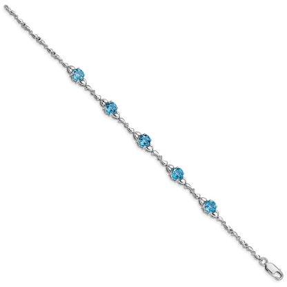 Sterling Silver Rhodium-Plated Lt. Swiss Blue Topaz & Diamond Bracelet