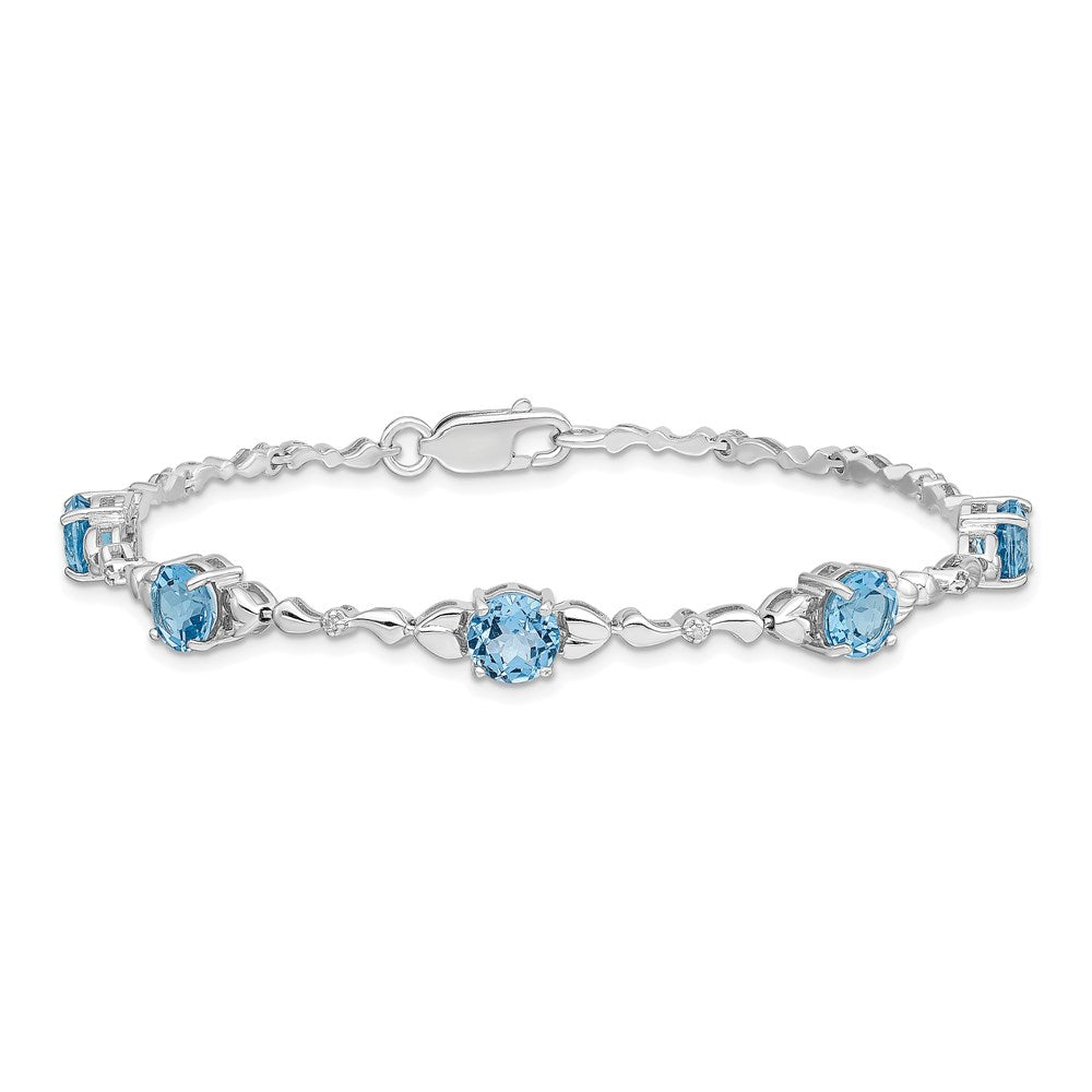 Sterling Silver Rhodium-Plated Lt. Swiss Blue Topaz & Diamond Bracelet