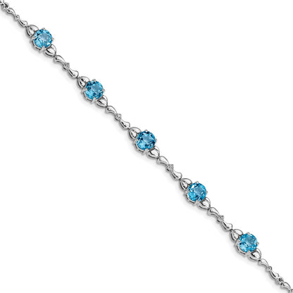 Sterling Silver Rhodium-Plated Lt. Swiss Blue Topaz & Diamond Bracelet