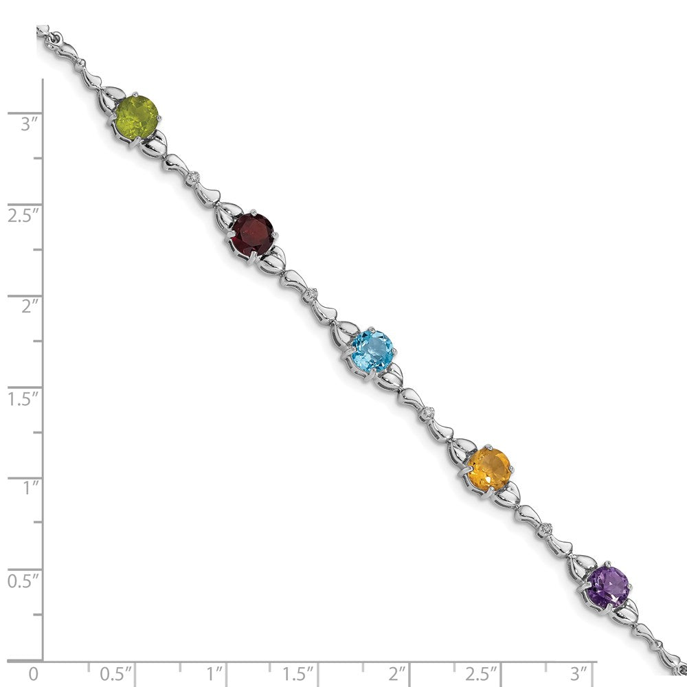 Sterling Silver Rhodium-Plated Multi Gemstone & Diamond Bracelet
