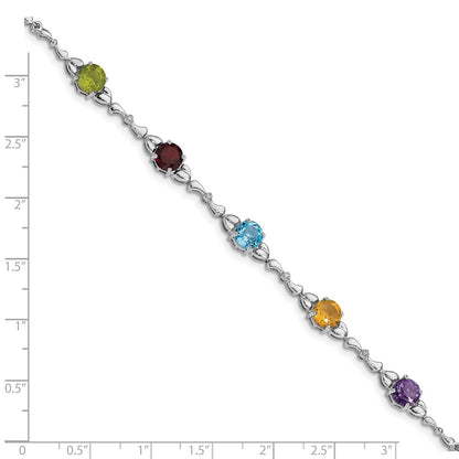 Sterling Silver Rhodium-Plated Multi Gemstone & Diamond Bracelet