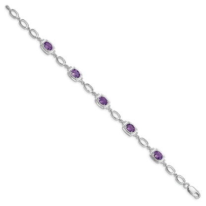 Sterling Silver Rhodium-Plated Amethyst Link Bracelet