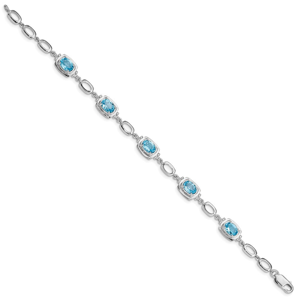 Sterling Silver Rhodium-Plated Light Swiss Blue Topaz Link Bracelet