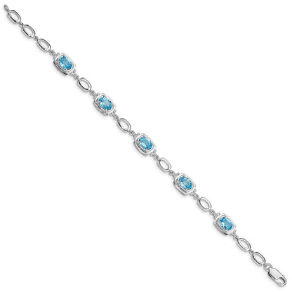 Sterling Silver Rhodium-Plated Light Swiss Blue Topaz Link Bracelet