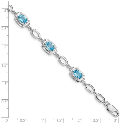 Sterling Silver Rhodium-Plated Light Swiss Blue Topaz Link Bracelet