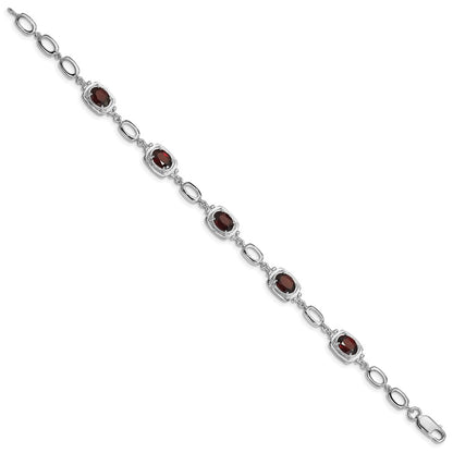 Sterling Silver Rhodium-Plated Garnet Link Bracelet