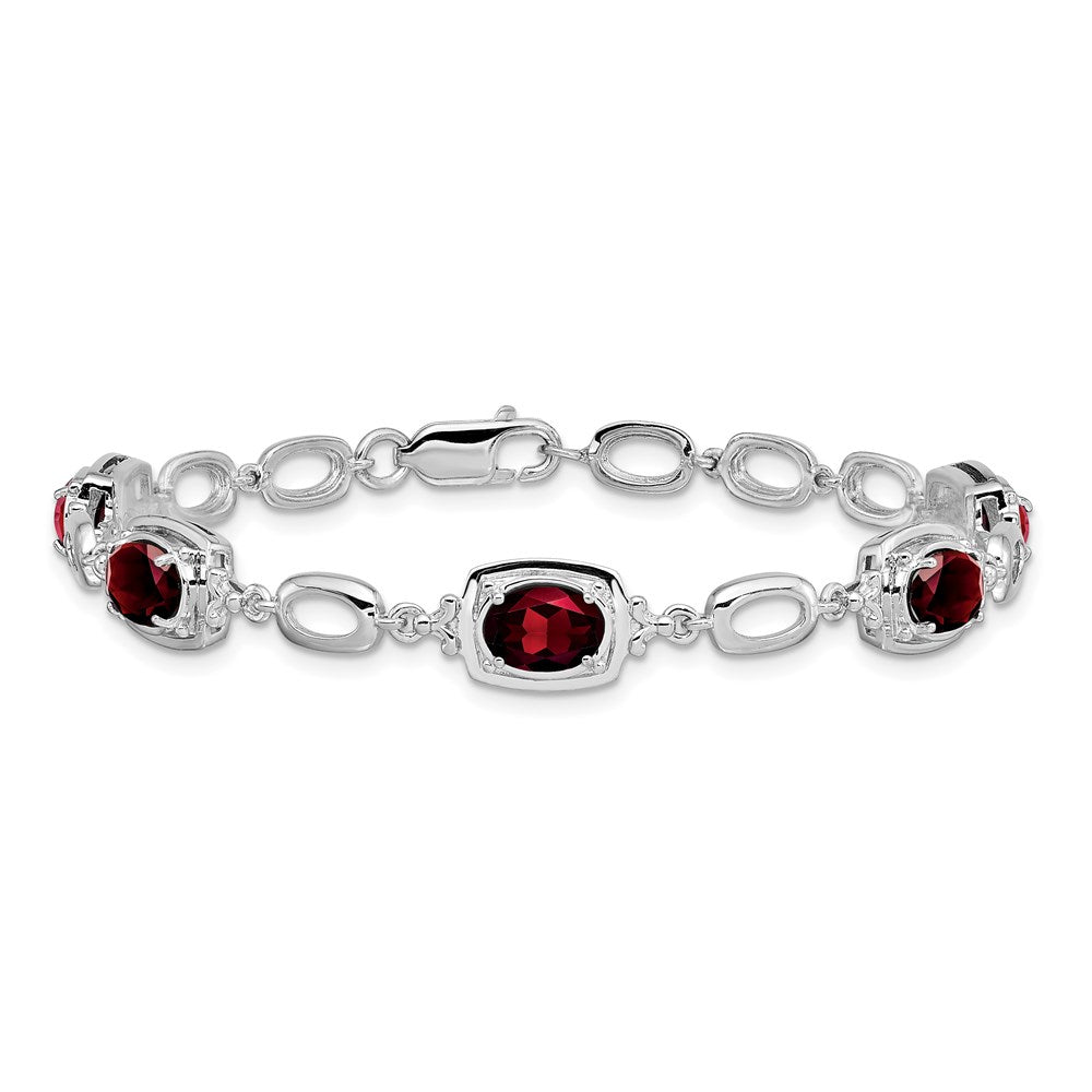 Sterling Silver Rhodium-Plated Garnet Link Bracelet