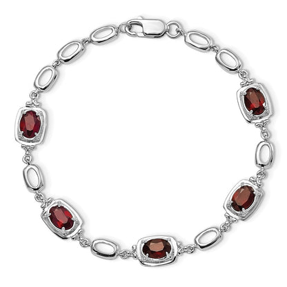 Sterling Silver Rhodium-Plated Garnet Link Bracelet