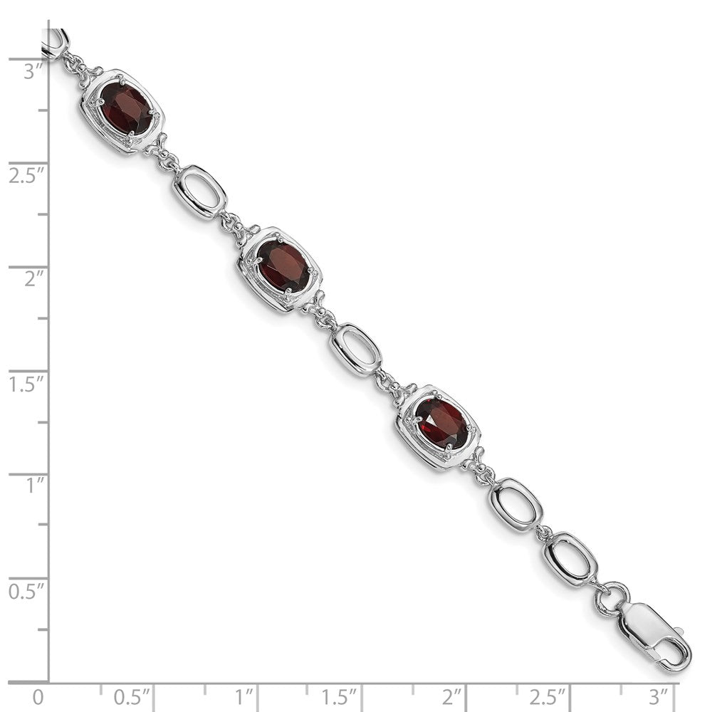 Sterling Silver Rhodium-Plated Garnet Link Bracelet