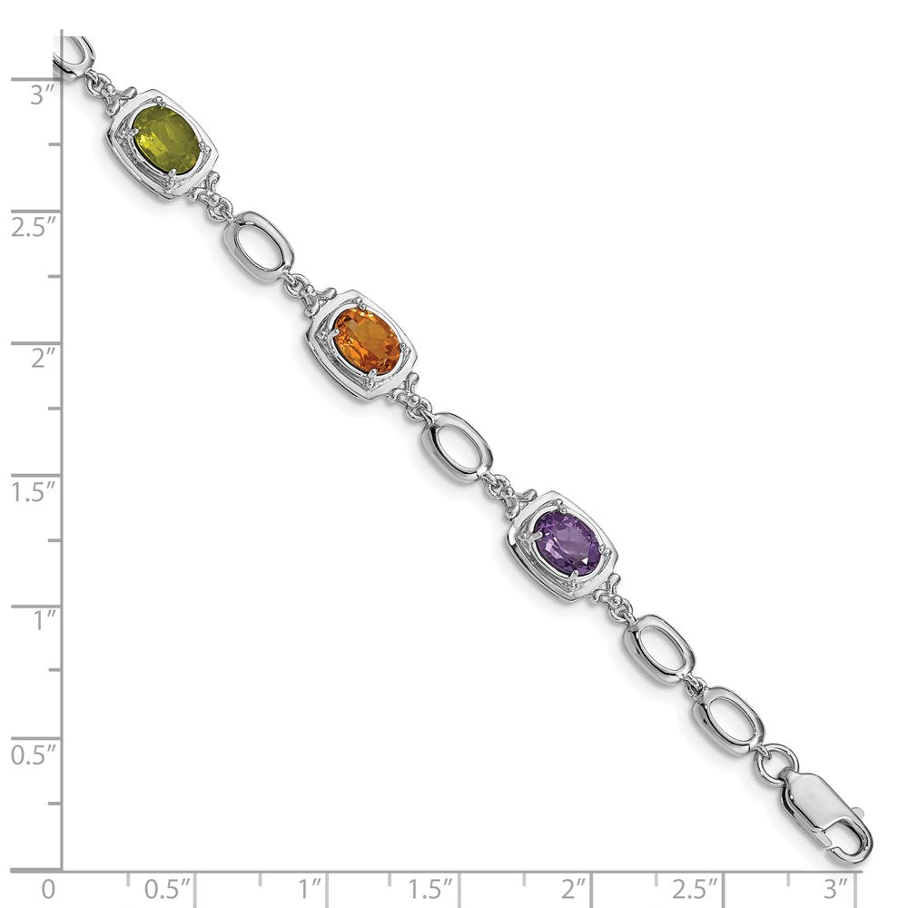 Sterling Silver Rhodium-Plated Multi Gemstone Link Bracelet