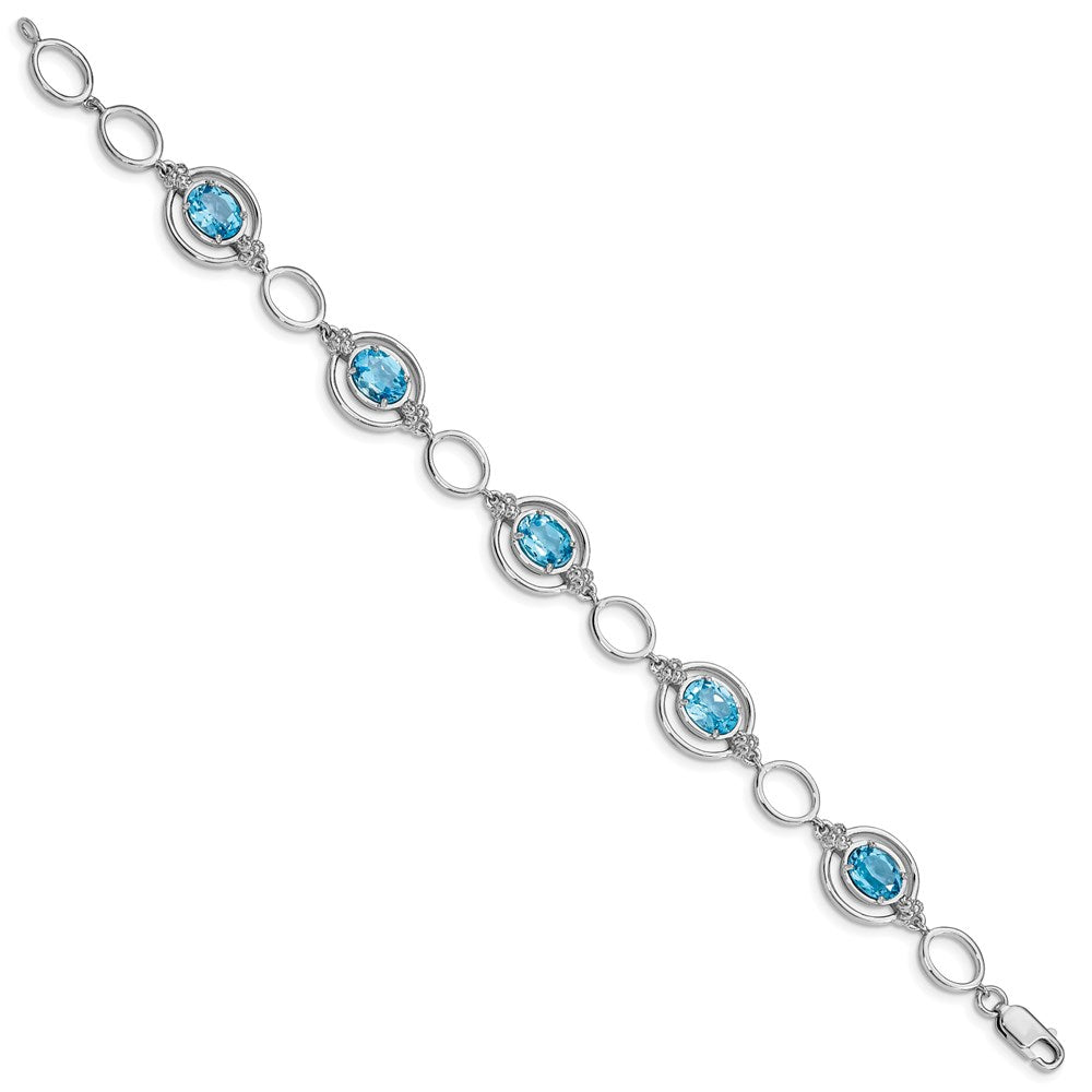 Sterling Silver Rhodium-Plated Lt. Swiss Blue Topaz Open Link Bracelet