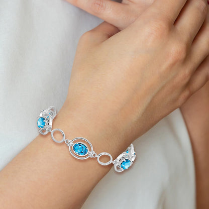 Sterling Silver Rhodium-Plated Lt. Swiss Blue Topaz Open Link Bracelet