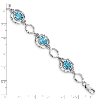 Sterling Silver Rhodium-Plated Lt. Swiss Blue Topaz Open Link Bracelet