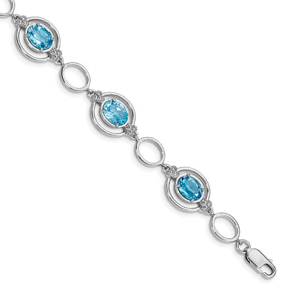Sterling Silver Rhodium-Plated Lt. Swiss Blue Topaz Open Link Bracelet